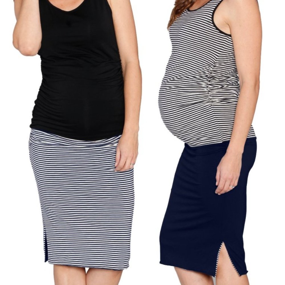 Reversible Maternity Skirt in Navy Stripes (8-M)